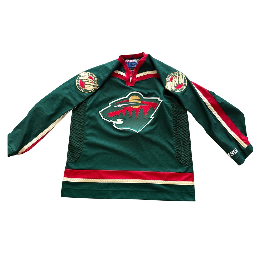 Vintage CCM Minnesota Wild NHL Hockey Jersey Green Red Gold XL Made in Canada